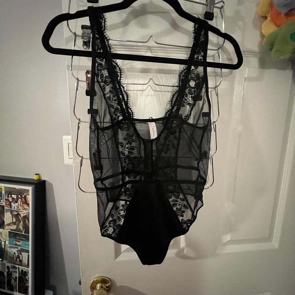 Auden Black Sheer Lace Bodysuit